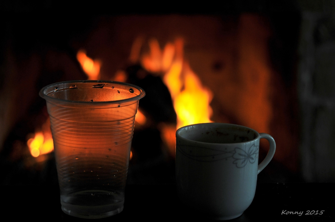 coffee at the fireplace