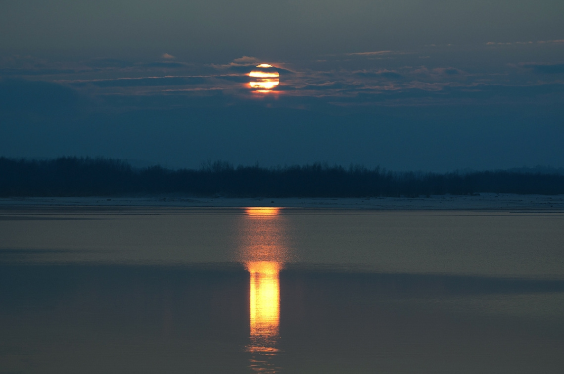 winter sunset over Lake Nysa