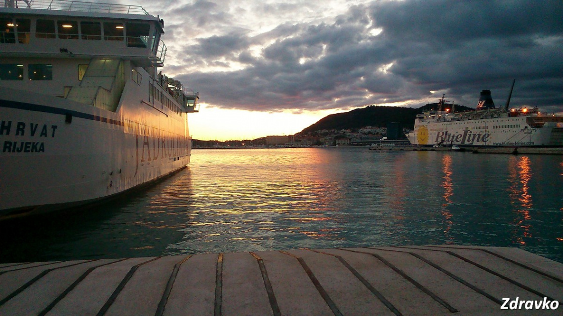 Sunset. The ferry port of Split, Croatia